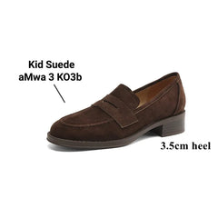 Kid Suede Penny Loafers Handmade Leisure Slip-on Creeper Flats Brown Size 34-43
