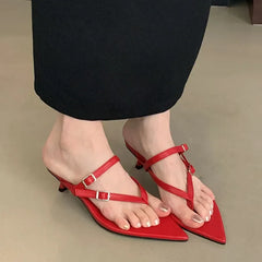 Pointed Buckle Wedge Flip Flops Beach Dress Brand Mule Shoes Slippers
