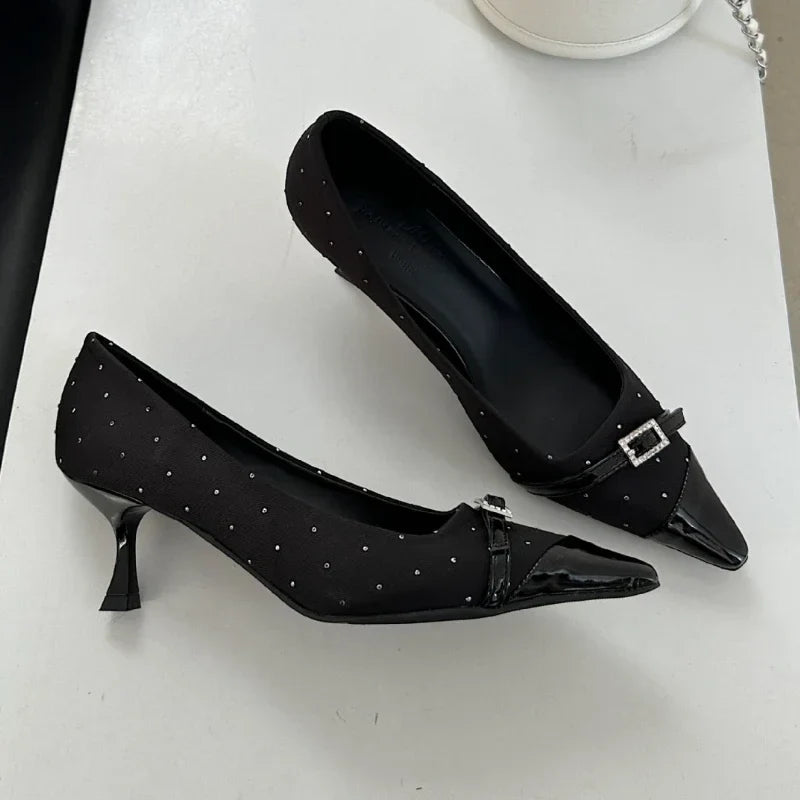 Pointed Toe Low Heel Shoes Belt Buckle Elegant Office Thin High Heels Shallow Pumps Zapatos De Mujer