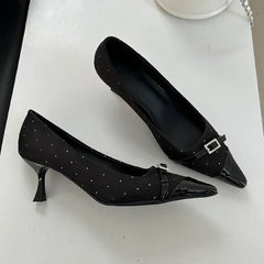 Pointed Toe Low Heel Shoes Belt Buckle Elegant Office Thin High Heels Shallow Pumps Zapatos De Mujer
