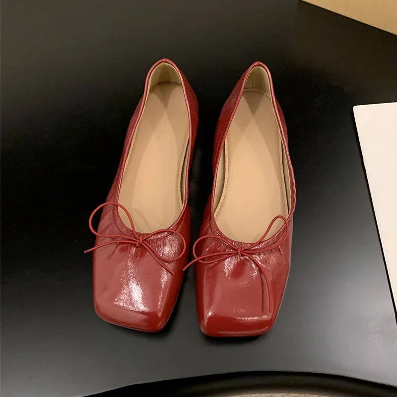 Flat Shoes Square Toe Shallow Slip On Casual Ballerina Shoes Soft Flat Ballet Shoes