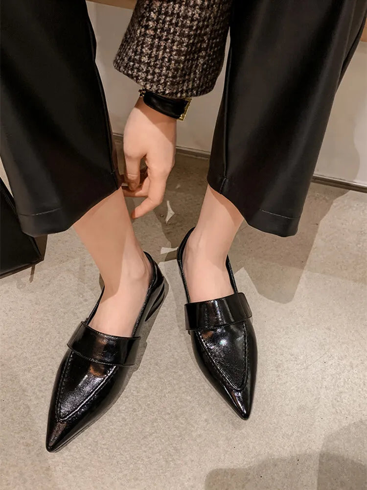 Retro Pointed Toe Flats Loafers Shoes Patent Leather Casual Walking Shoes Designer