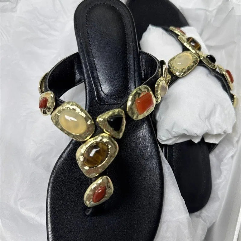 Low Heels Slippers Shoes Beach Clip Toe Dress Flip Flop Sandals Bohemia Outside Walking Slides