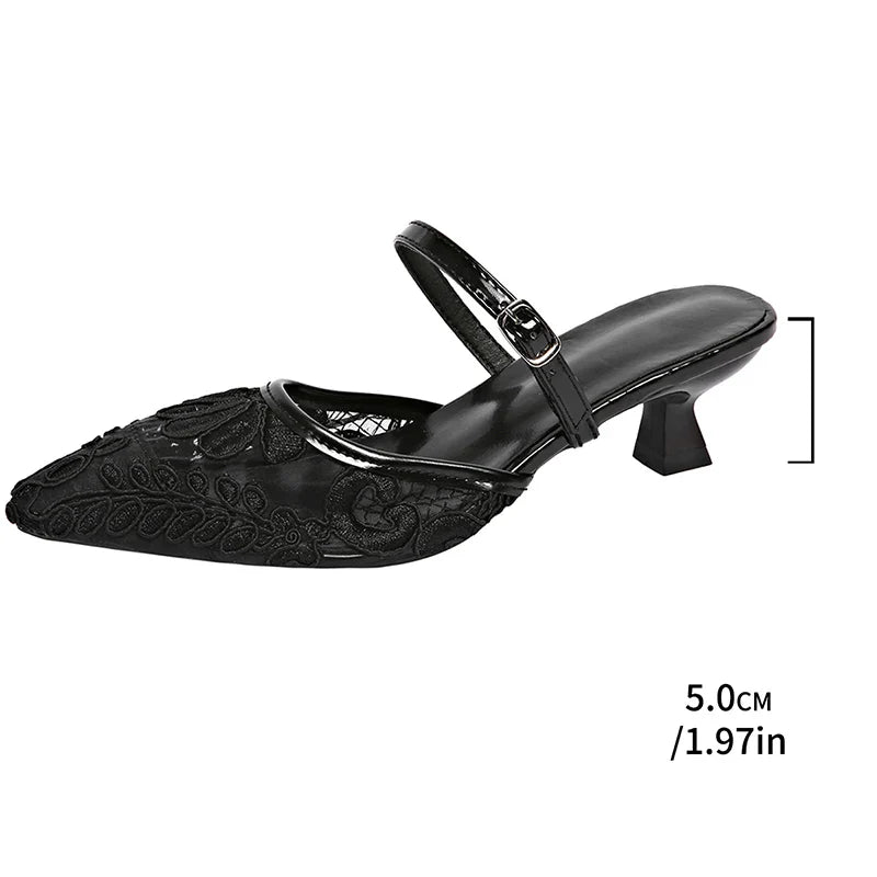 Breathable Lace Mules Slippers Slip On Singbacks Slide Elegant Party