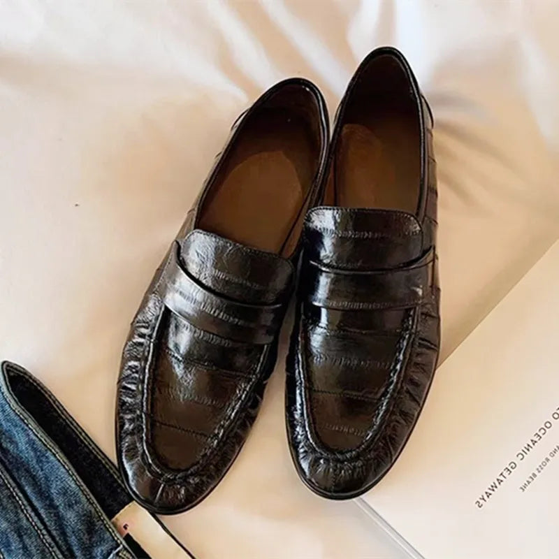 Pleated Design Loafers Comfort Low-Heel Flats