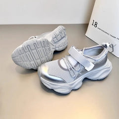 Breathable Mesh Hollow Out Thick Bottom Casual Sports Shoes Thin Mary Jane Shoes Magic Tape Leisure Sports Shoes