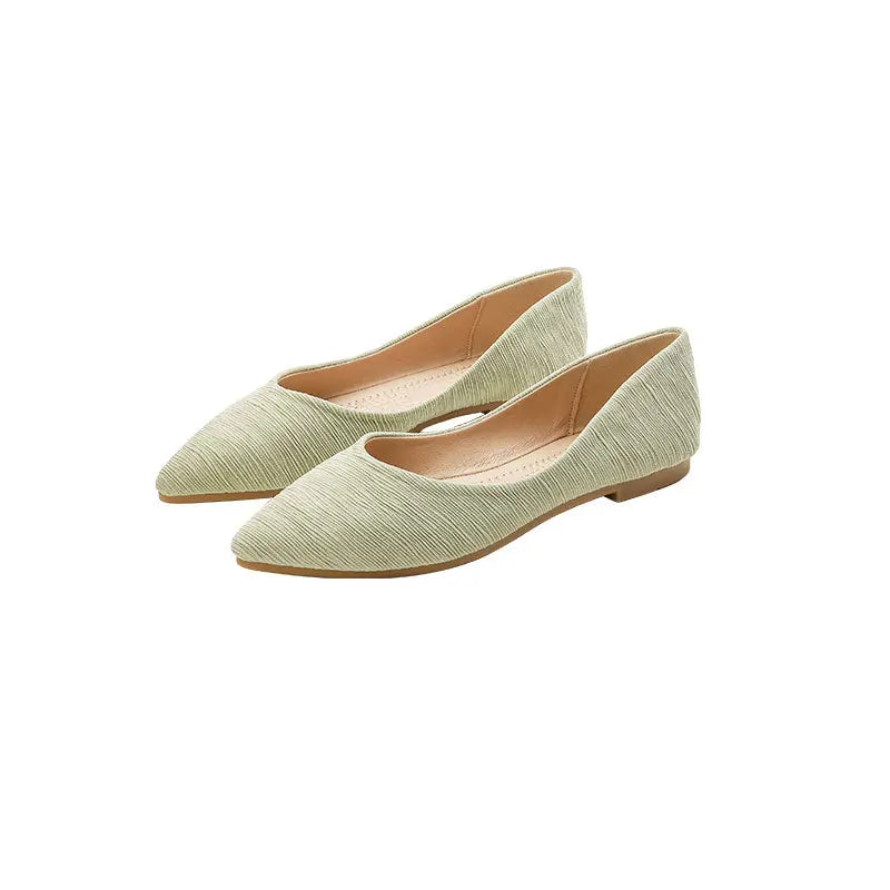 Striped Fabric Ballerinas Woman Soft Bottomed Flats Big Size 42/43 Shoes Pointed Toe Dress Loafers Green Ballets