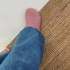 Low Slippers Soft Flock Cover Toe Loafers Slides Platform Comfort Fabric Hoof Heels Rubber PU Rome Shoes Ladie