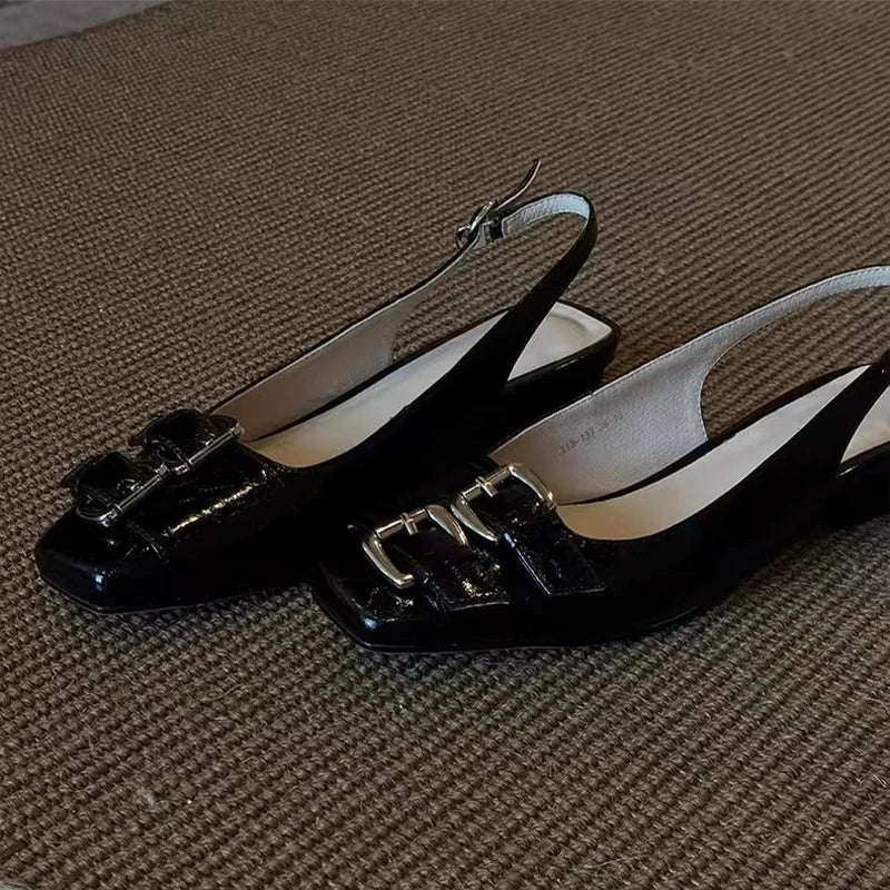 Square Toe High Heels Sandals Chunky Leather Shoes Woman Slippers Party Pumps Mujer Flip Flops