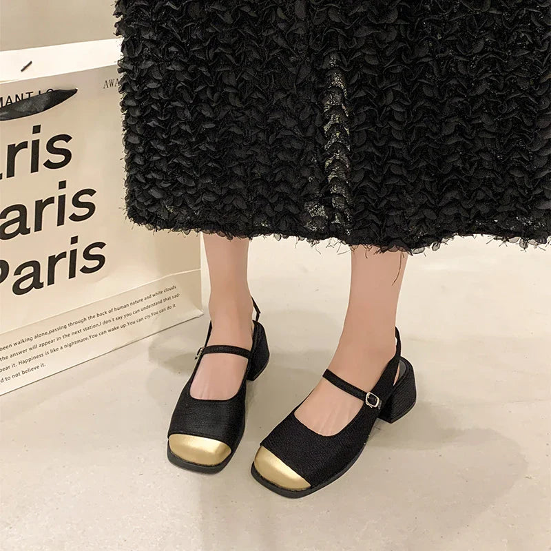 Buckle Square Heel Platform Mary Jane Shoes Casual Soft Soled High Heel Sandals Shoes