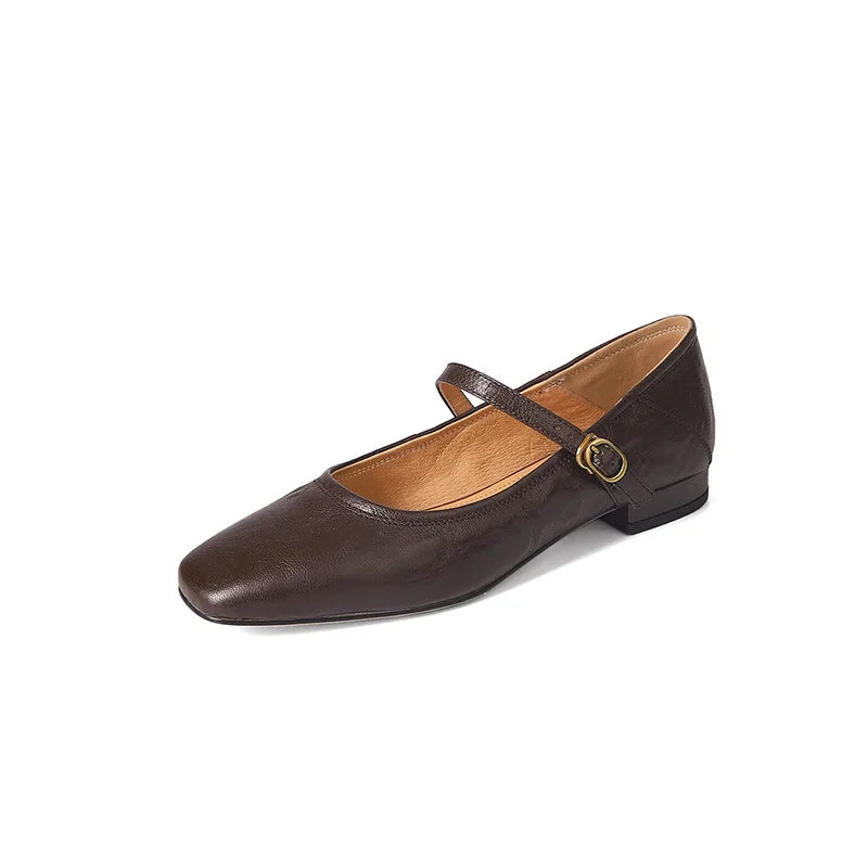 Small Leather Shoes Low-heeled Buckle Pumpss Square Head Two Wear Mary Jane Shoes