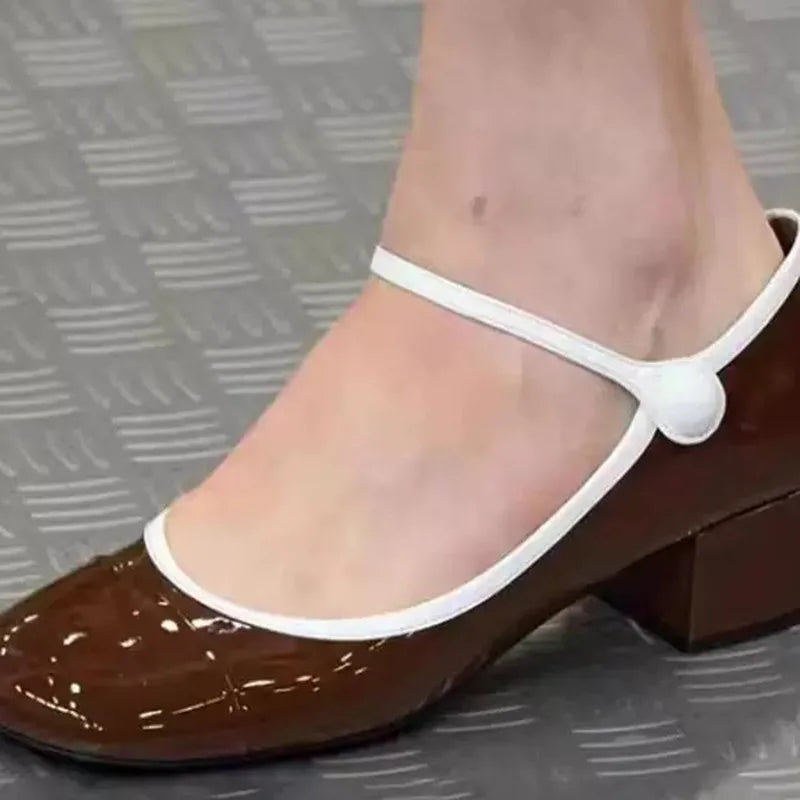 Sweet French Thick Heel Single Shoes Round Head Light Mouth Patent Leather High Heels