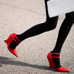 Buckle Strap Patent Leather Wedges Sandals Pointed Toe High Heels Woman sandalias de las mujeres