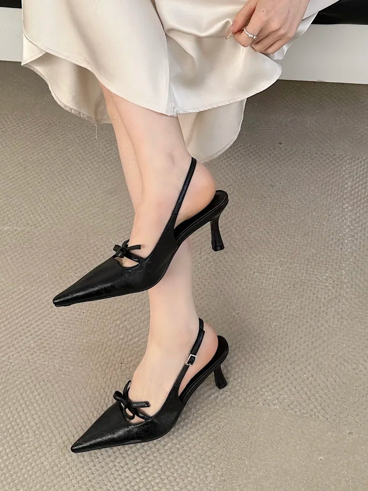 Elegant Butterfly-knot Thin Heels Slingbacks Shoes Buckle Strap Banquet Zapatos De Mujer