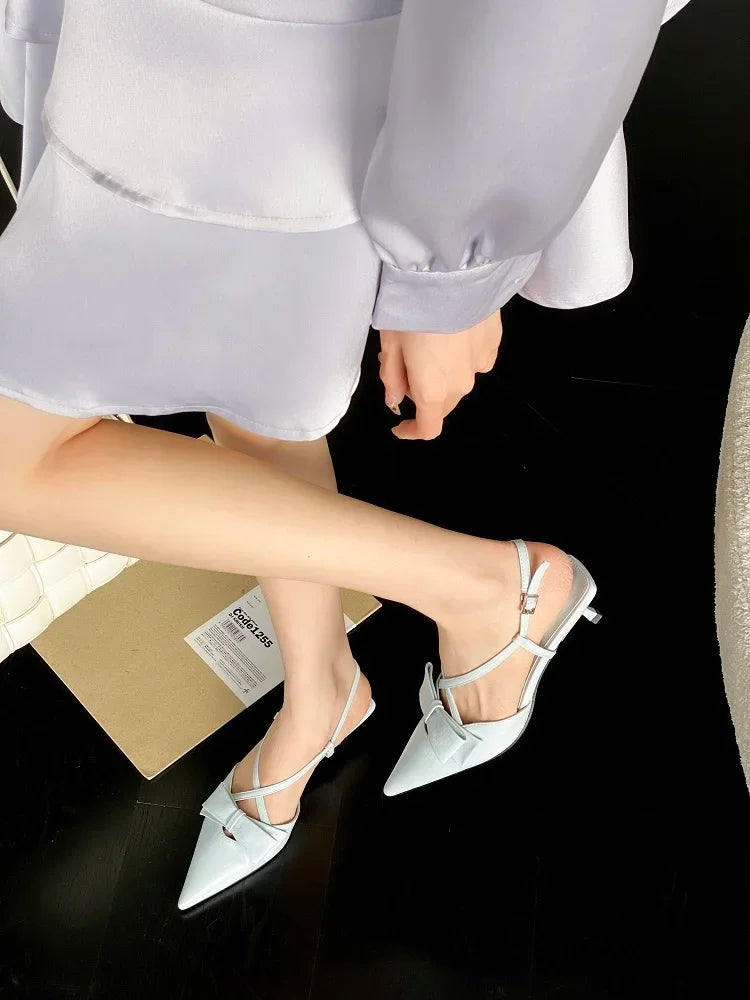 Butterfly-knot Buckle Strap Pumps Woman Elegant Pointed Toe Thin Low Heels