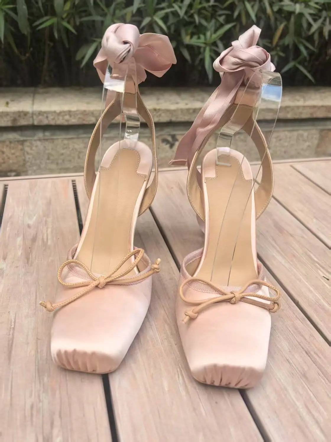 Pink Color Silk Satin Ankle Strap Lace-Up Ribbon Single Shoes Elegant Lady High Heels Dressing Party