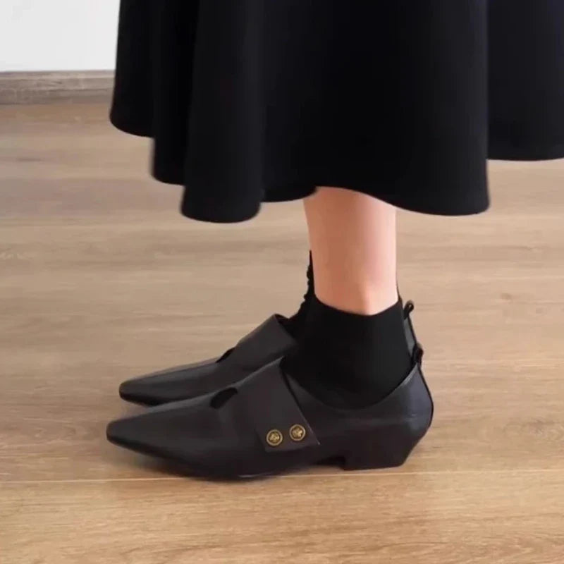 Low Heel Loafers Retro Pointed Toe British Style Small Leather Shoes Elegant Brand Mary Jane Shoes