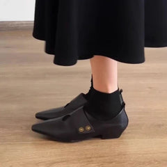 Low Heel Loafers Retro Pointed Toe British Style Small Leather Shoes Elegant Brand Mary Jane Shoes