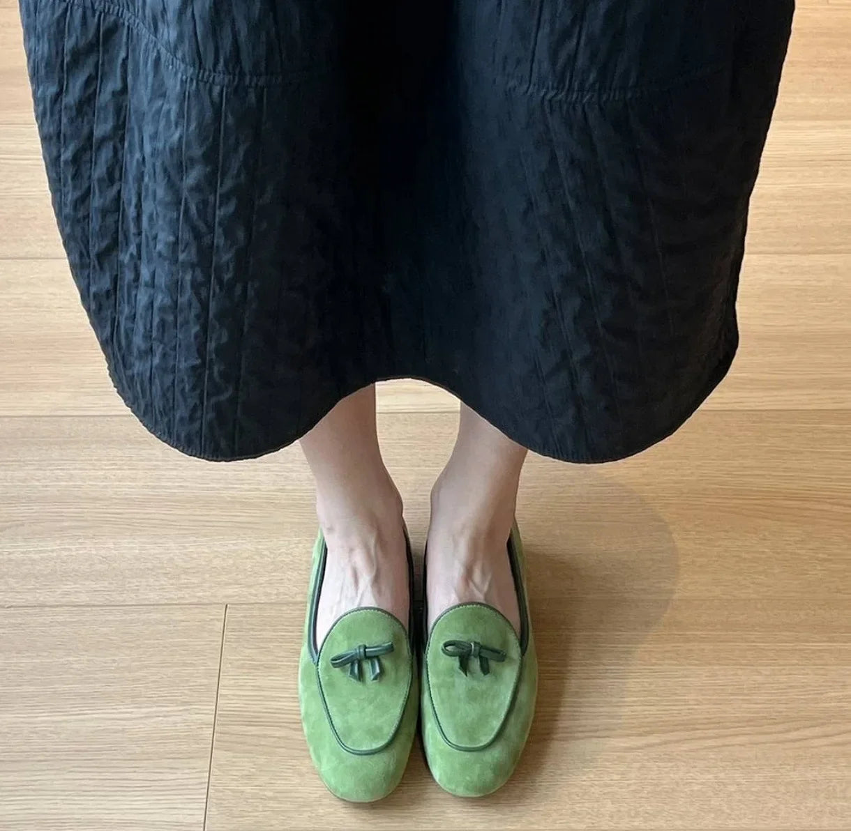 Suede Loafers shoes with Genuine Leather Bow Decoration Flat Shoes Comfortable Shallow Mouth Shoes