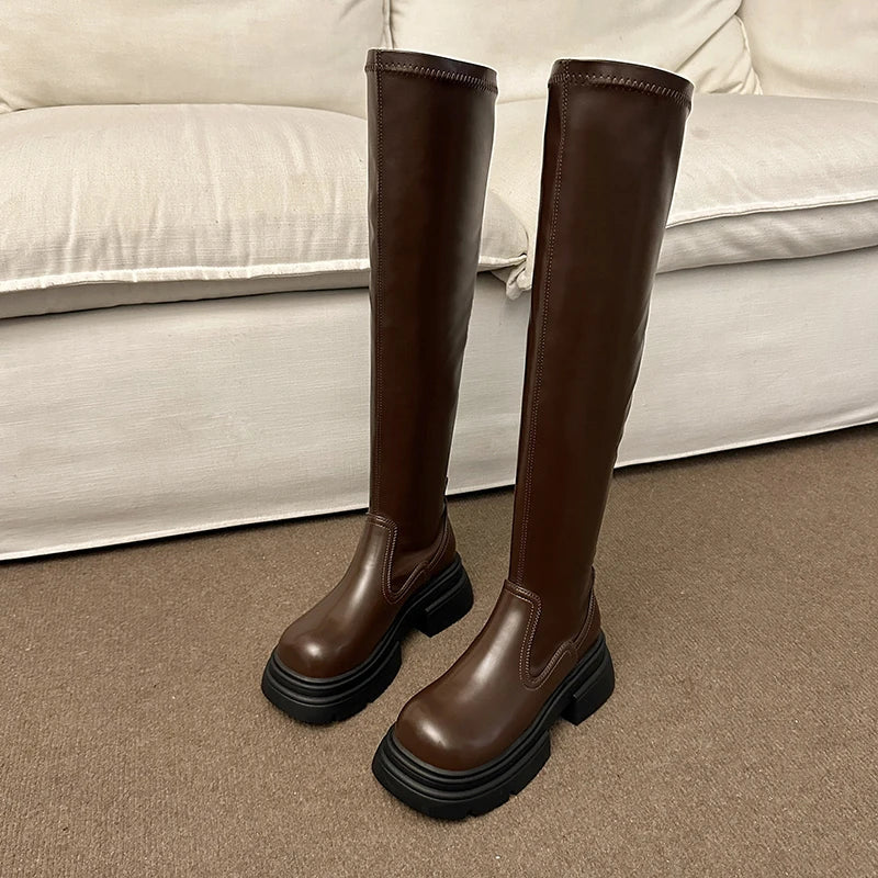Vintage Over The Knee High Boots Slip On Long Booties Shoes