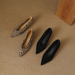 Real sheep leather leopard pointed toe slip on pumps
