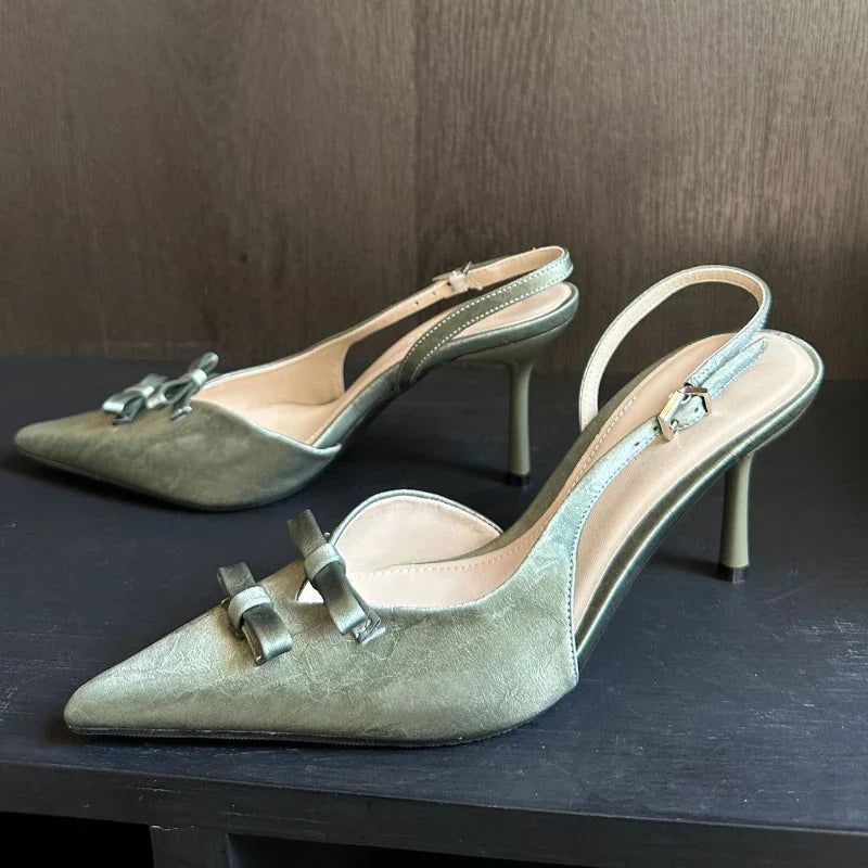 Bowknot Strap Thin Heeled Shoes Hollow Pointed Fine High Heels Wedding Banquet Shallow Mouth Sandals