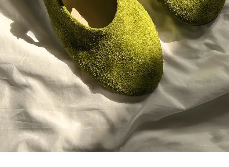 Leather Mary Janes Flats Shoes Cow Suede Buckle Strap Ballet Flats Shoes Shallow Soft Casual Loafers