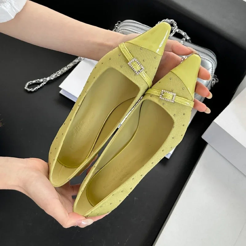 Pointed Toe Low Heel Shoes Belt Buckle Elegant Office Thin High Heels Shallow Pumps Zapatos De Mujer