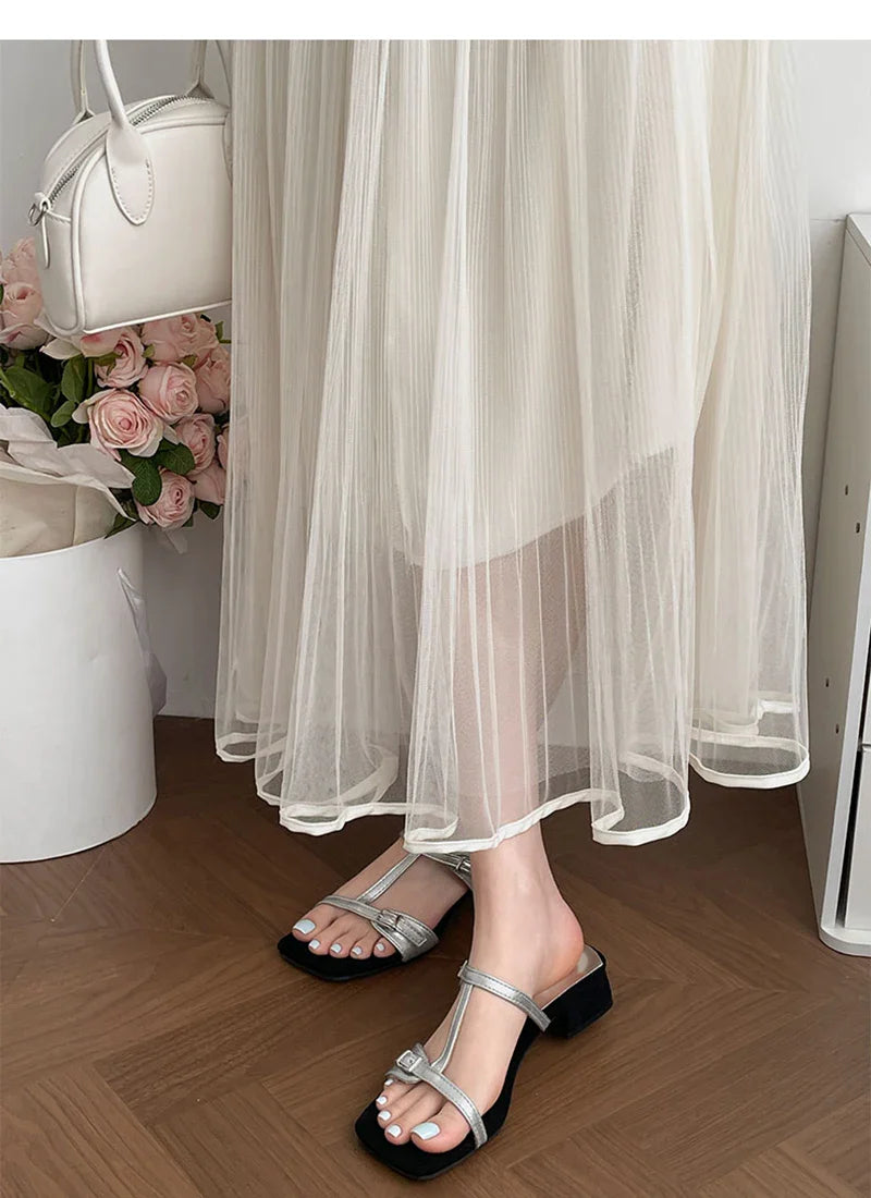 Open Toe Slippers Casual Thick Heel Beach Vacation Slides Party