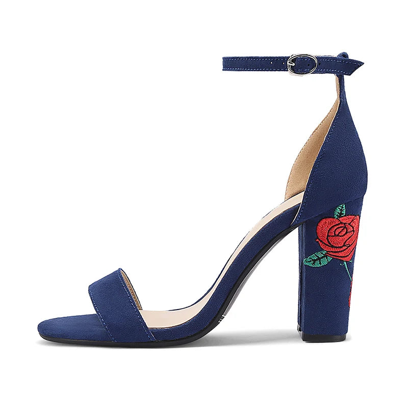 Ethnic Style Embroidered High-heel Sandals Ankle Strap Elegant Retro Open Toe Wedding Shoes 34-45