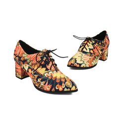 Bohemian Style Printed Fabric Lace Up High Heeled Shoess Round Toe Cross Tied Pumps Casual Oxfords 35-48