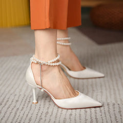 Stiletto Strap Pearl Butterfly Pointed Toe High Heel Shoes Banquet Exquisite High Heel Sandals
