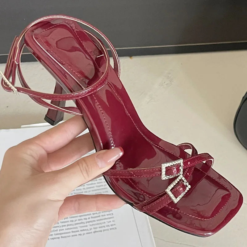 Wine Red Footwear In Heeled Sandals Shoes Buckle High Heels Sandals Pumps Shoes Big Size