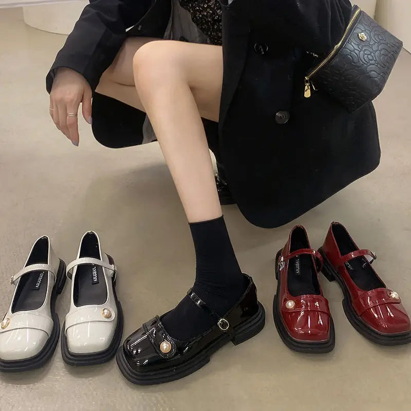 Footwear Red Mary Jane Japanese Style Lolita Pearl Gothic Shoes