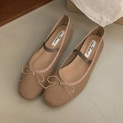 Mesh Breathable Mary Janes Flats Shoes Butterfly-Knot Footwear Ballet Flats Dance Shoes