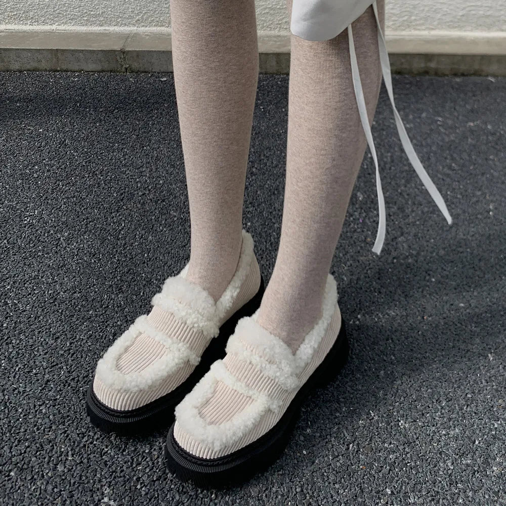 Thick Heels Round Toe Warm Shoes Woman Loafers Casual Office Lady Working Arrival