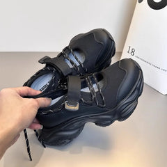 Breathable Mesh Hollow Out Thick Bottom Casual Sports Shoes Thin Mary Jane Shoes Magic Tape Leisure Sports Shoes