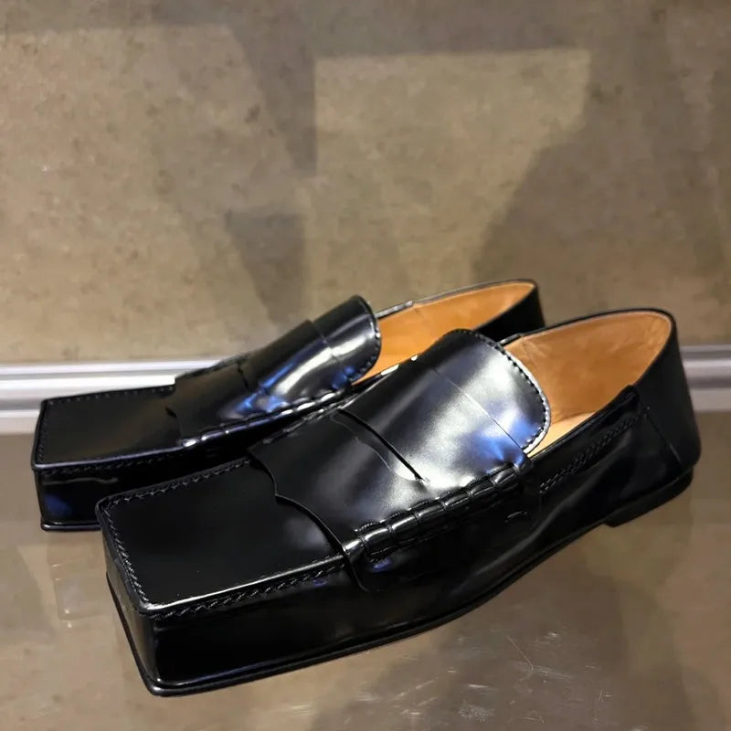 Square Toe Patent Leather Loafers Comfortable Flat Mules