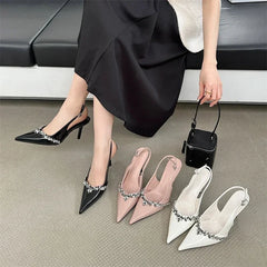 Rhinestone Buckle Strap Pointed Toe Thin High Heels Slingbacks Heels Sandals Party Prom Shoes