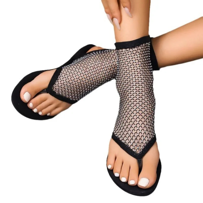 Crystal Loafers Woman Brand Mesh Flats Casual Walking Shoes Shallow Dress Cool Boots Sandals