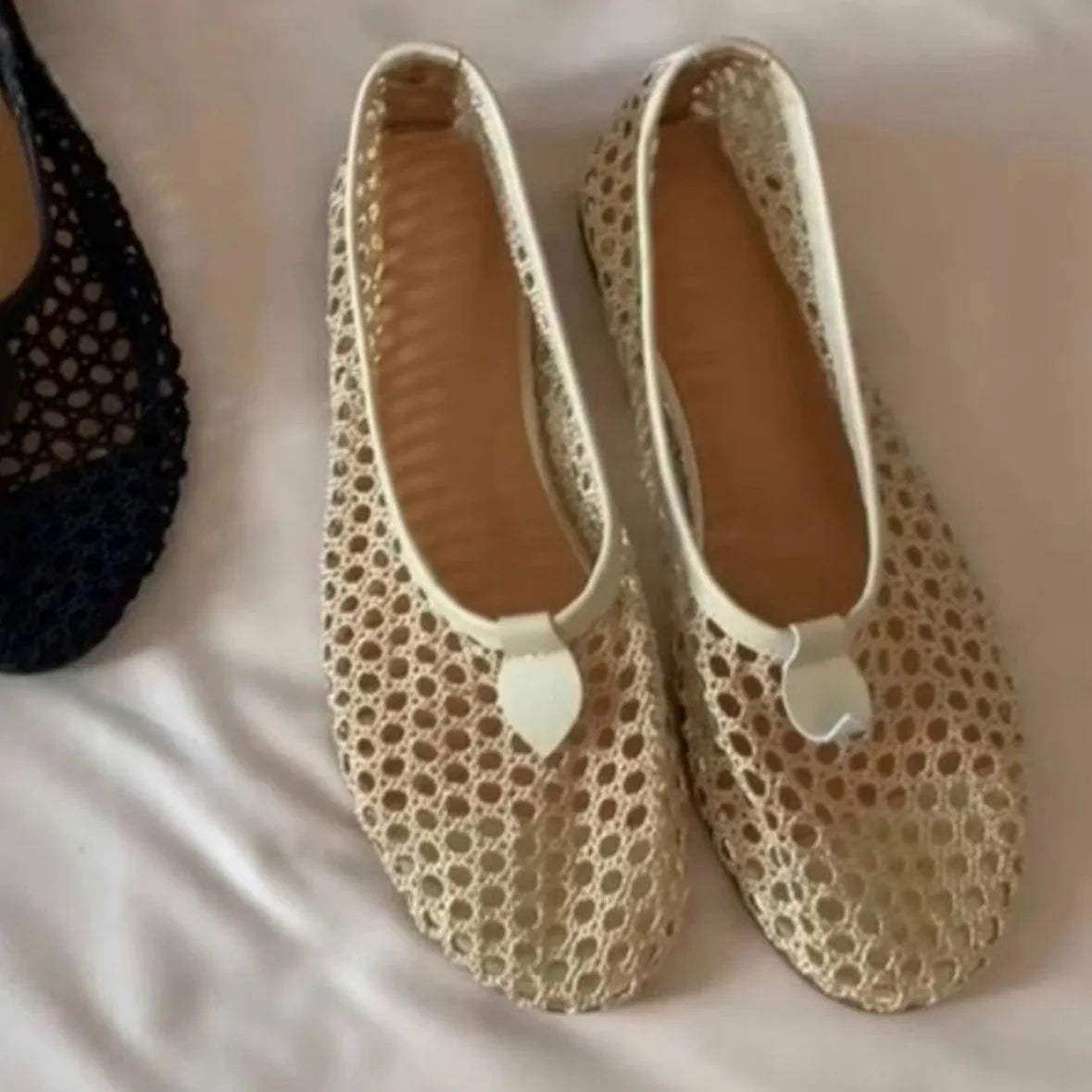 Korean style round-toe braided openwork flat low-cut single shoes