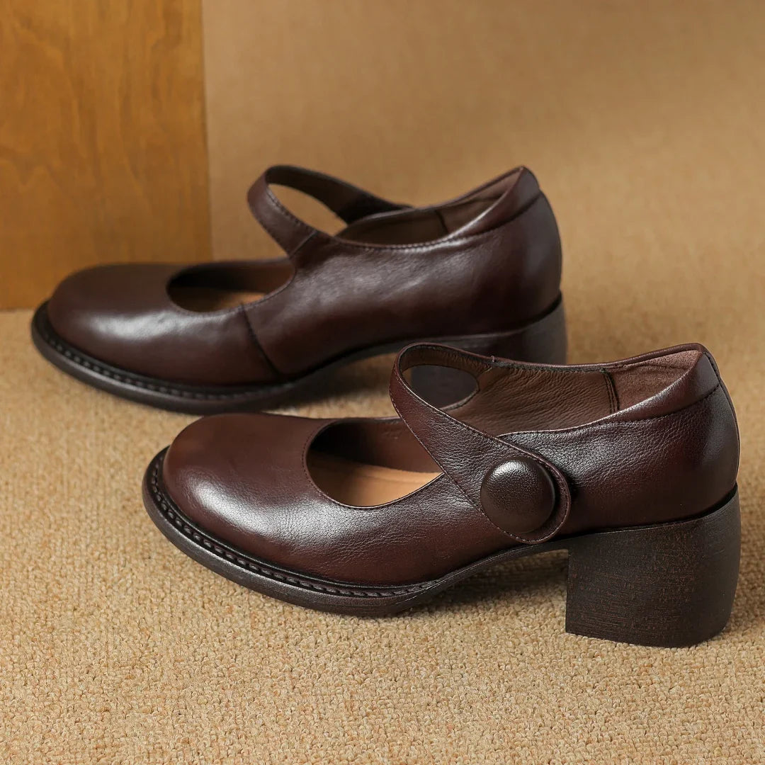 cow leather chunky heel round toe slip-on Mary Jane pumps high quality soft comfortable retro four season shoes