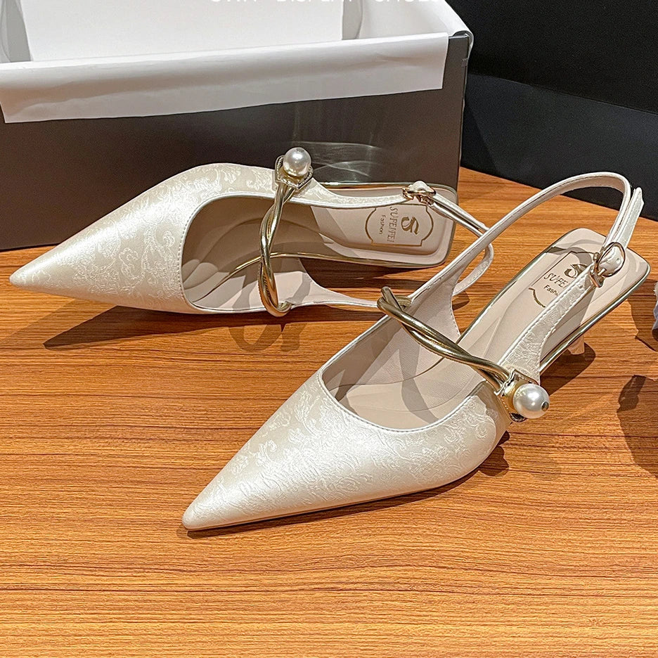 Satin Pointed Toe High Heels Sandals Green Slingback Party Muller Pumps