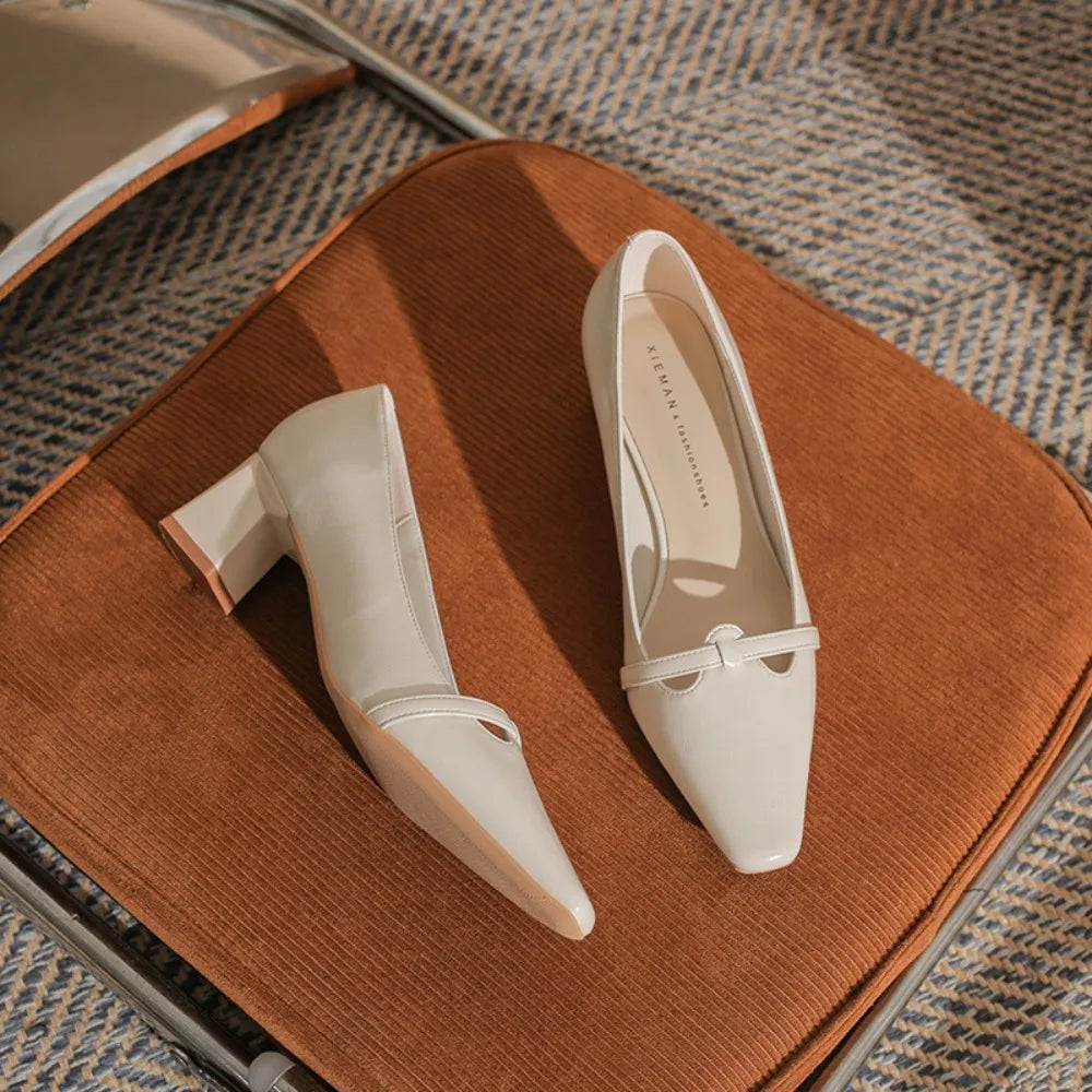 Single Shoes Femininity Thick Heel Skirt Versatile High Heelss Comfortable Square Head Pumps