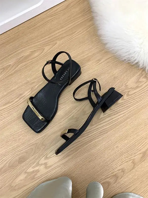 Sandals Block Heels Clear Shoes Suit Beige Buckle Strap Open Toe Chunky Low Black Comfort Girls Peep PU