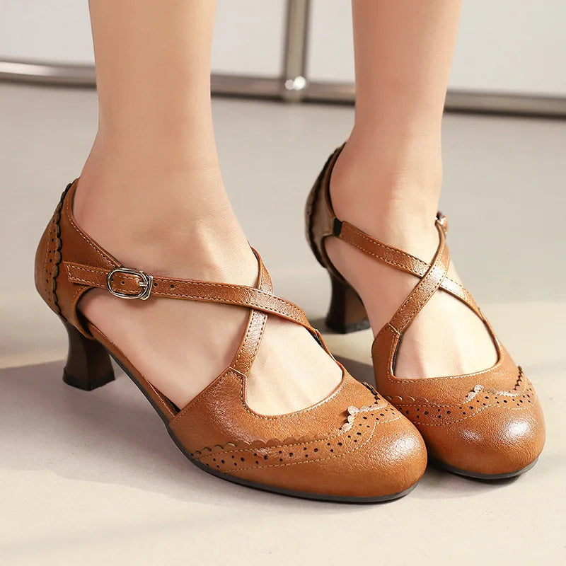 Cross Sandals Buckle High Heels Black Shoes