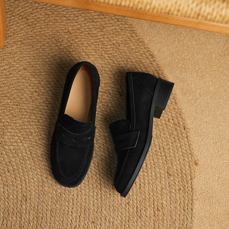 Kid Suede Penny Loafers Handmade Leisure Slip-on Creeper Flats Brown Size 34-43