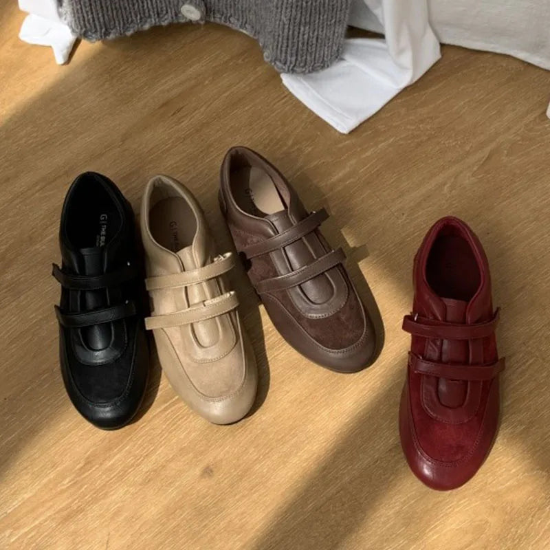 Red Coffee Brand Flat Shoes Round Toe Sneakers Soft Flat Heel Casual Outdoor Single Shoes
