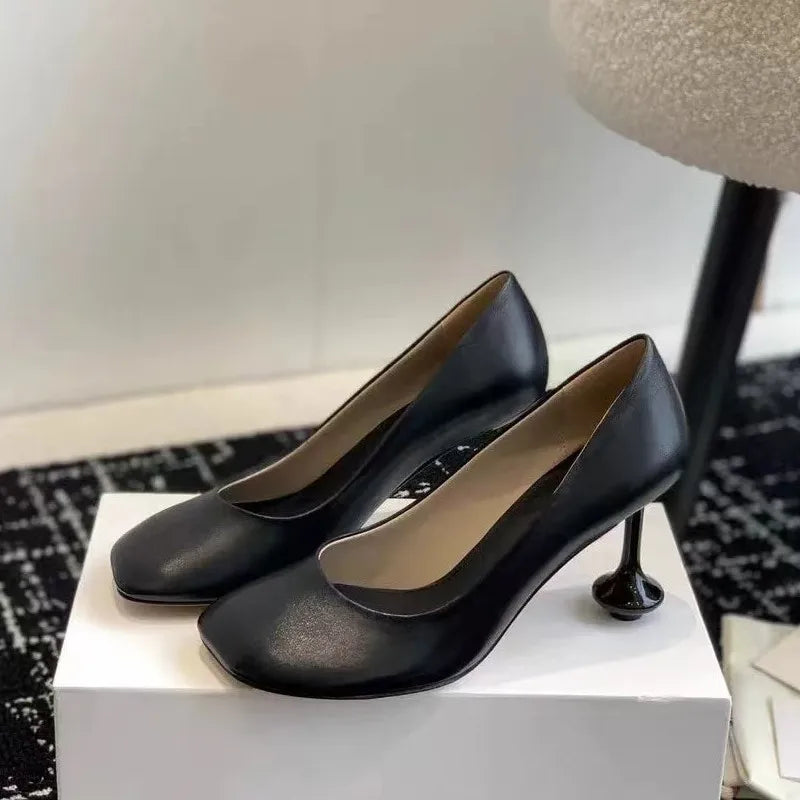 Star style Square toe Soft Leather Office Lady Stiletto High heels Party