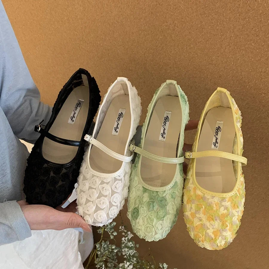 Flats Round Toe Shallow Slip On Casual Ballet Fur Shoes Soft Leather Eelgant Mujer